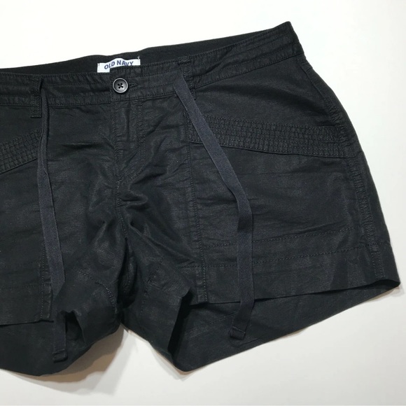 OLD NAVY Black Linen Safari Shorts w Drawstring Waist - Size 8 - Picture 2 of 11